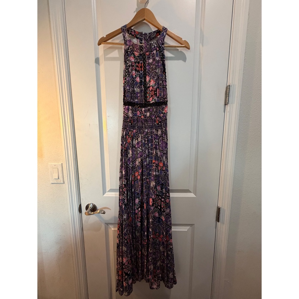 Jaase Handshaped in the Shed Floral Halter Maxi Dress Purple Boho Med